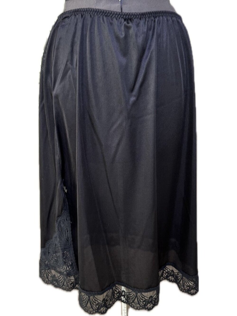 VTG JCPenney Black Slip Skirt Under Dress Black Nylon Tricot L Lace Trim USA
